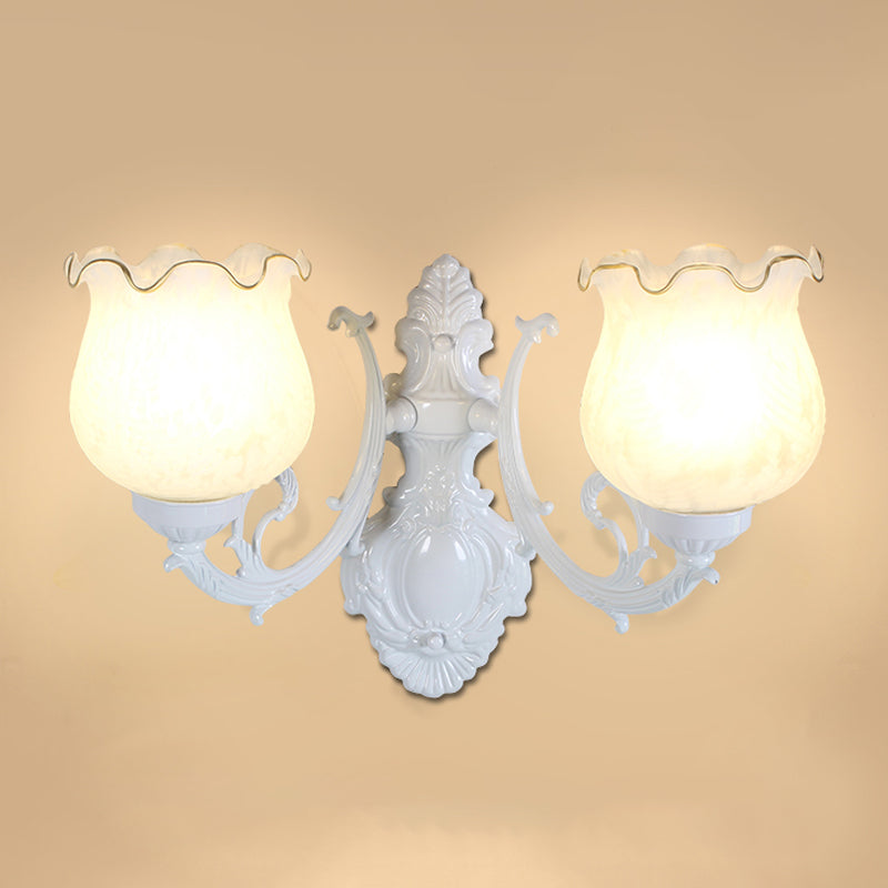 Luz de pared de montaje de pared de flores tradicional lámpara de pared de vidrio de vidrio con molduras de volante para corredor