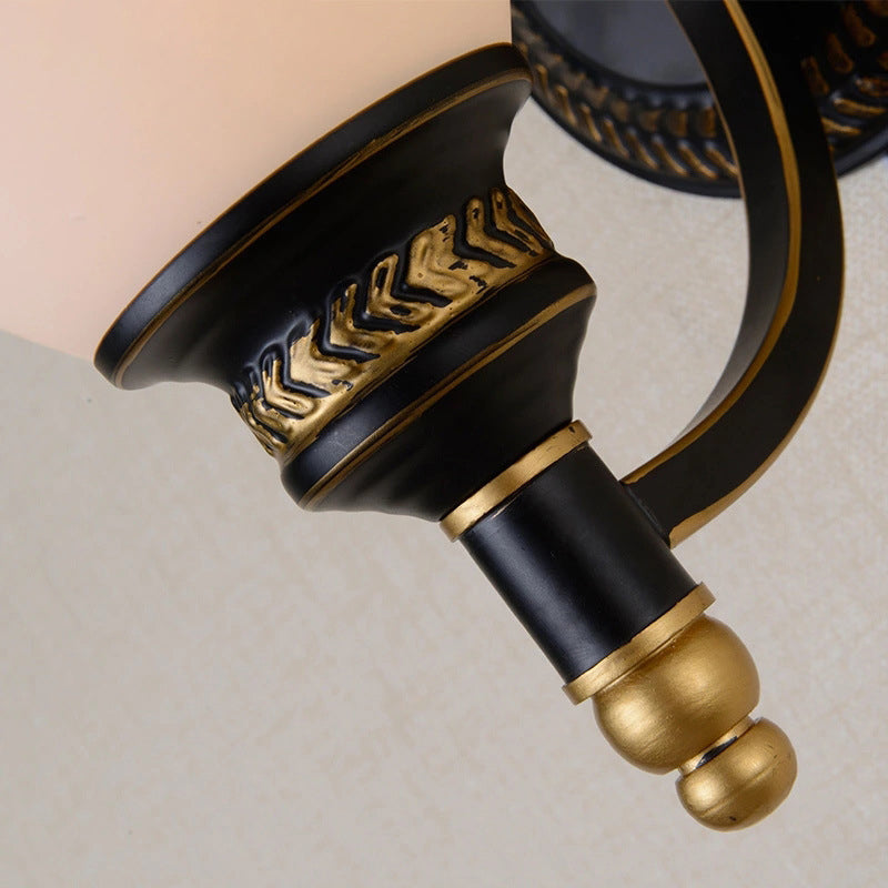 Black Bell Shaped Wall Lamp Rustic White Frost Glass Living Room Wall Light Fixture