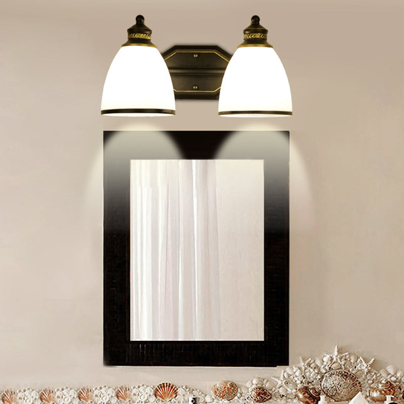 Bell Shape Living Room Wall Light Classic Cream Glass Black Wall Lighting Fixture