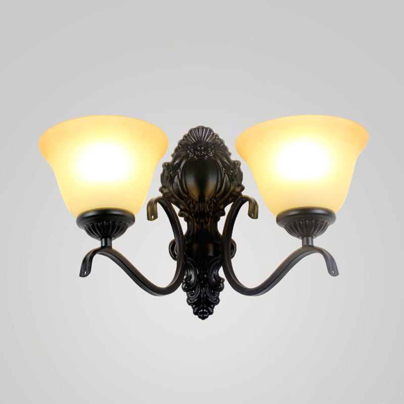Black Wall Mount Light Traditional Cream Glass Flared Shape Wall Light Fixture for Living Room