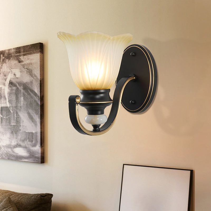 Retro Ruffled Wall Mount Light Single-Bulb Ribbed Glass Wall Lighting in Coffee for Living Room