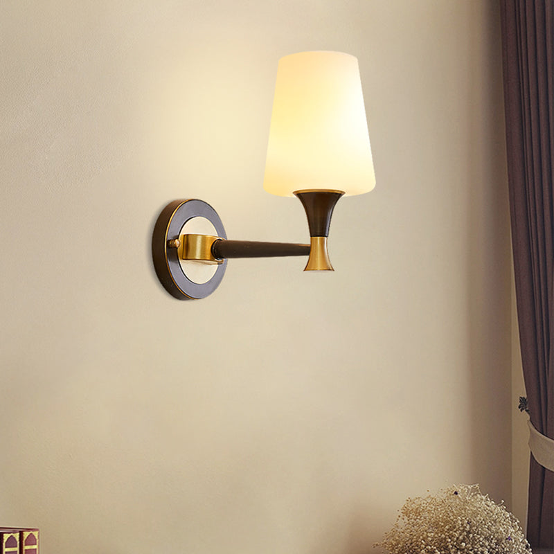 Brass Tapered Shade Wall Mount Light Traditional Cream Glass Corridor Wall Light Fixture