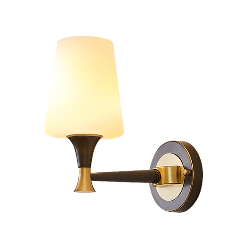 Brass Tapered Shade Wall Mount Light Traditional Cream Glass Corridor Wall Light Fixture