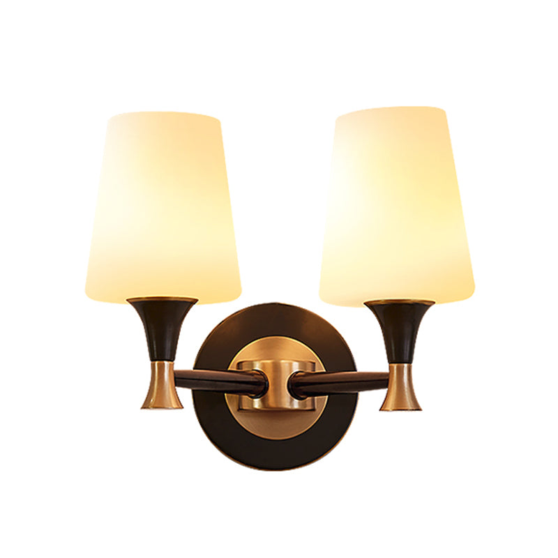 Brass Tapered Shade Wall Mount Light Traditional Cream Glass Corridor Wall Light Fixture