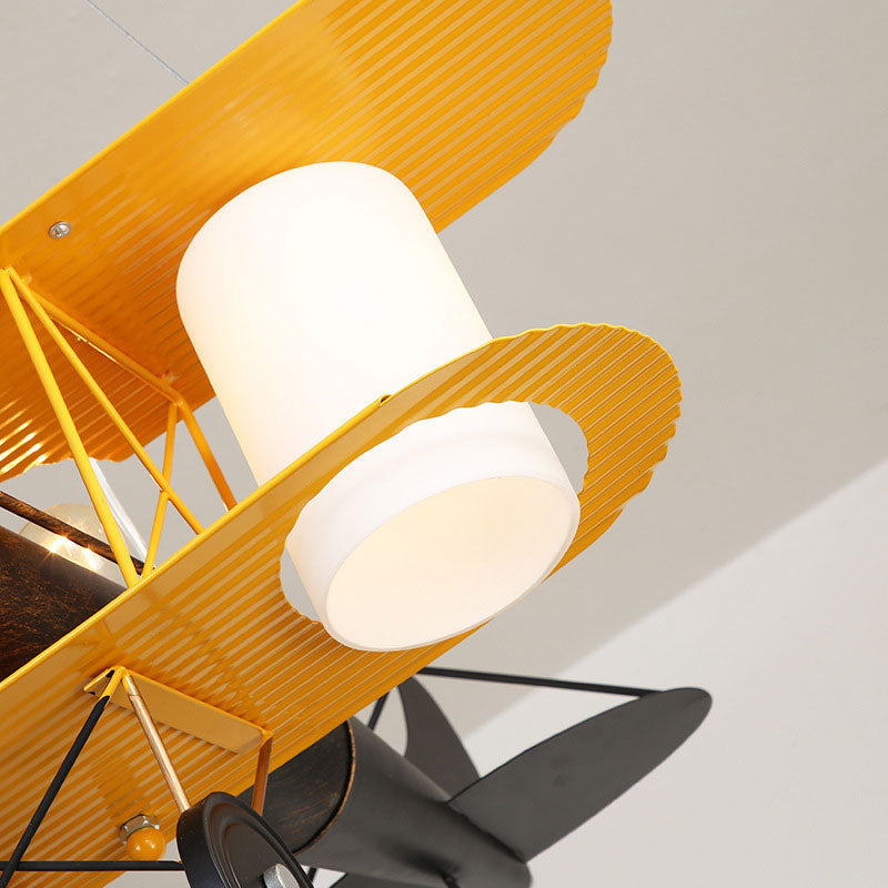 Aircraft Shaped Metal LED Lighting Fixture Modern Yellow Chandelier Light for Child Room
