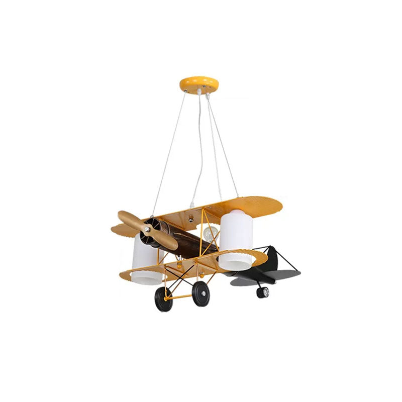 Aircraft Shaped Metal LED Lighting Fixture Modern Yellow Chandelier Light for Child Room