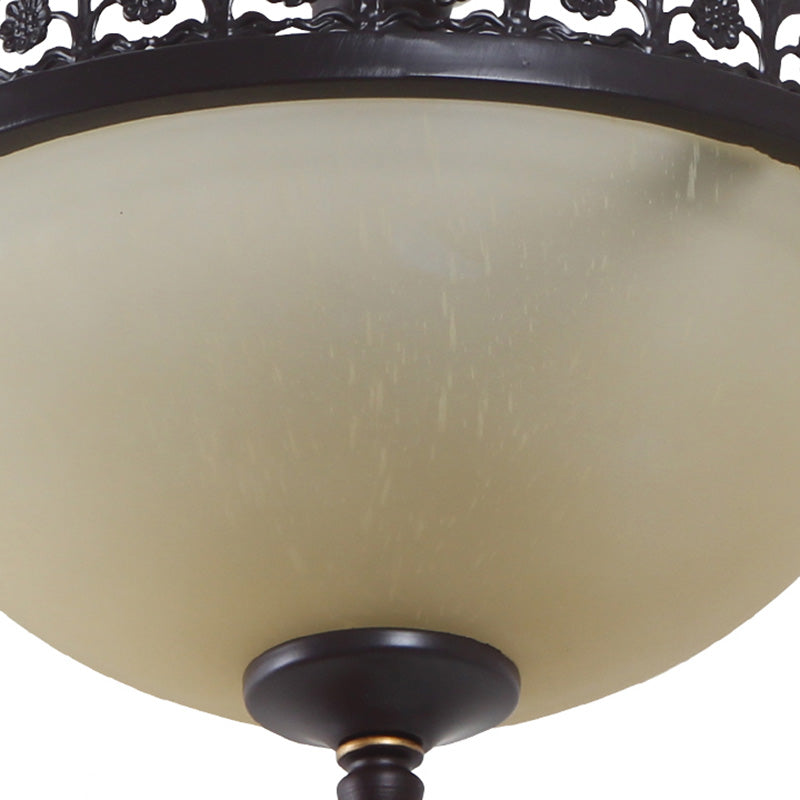 3 Bulbs Chandelier Pendant Light Vintage Bowl Frosted Glass Hanging Light in Black