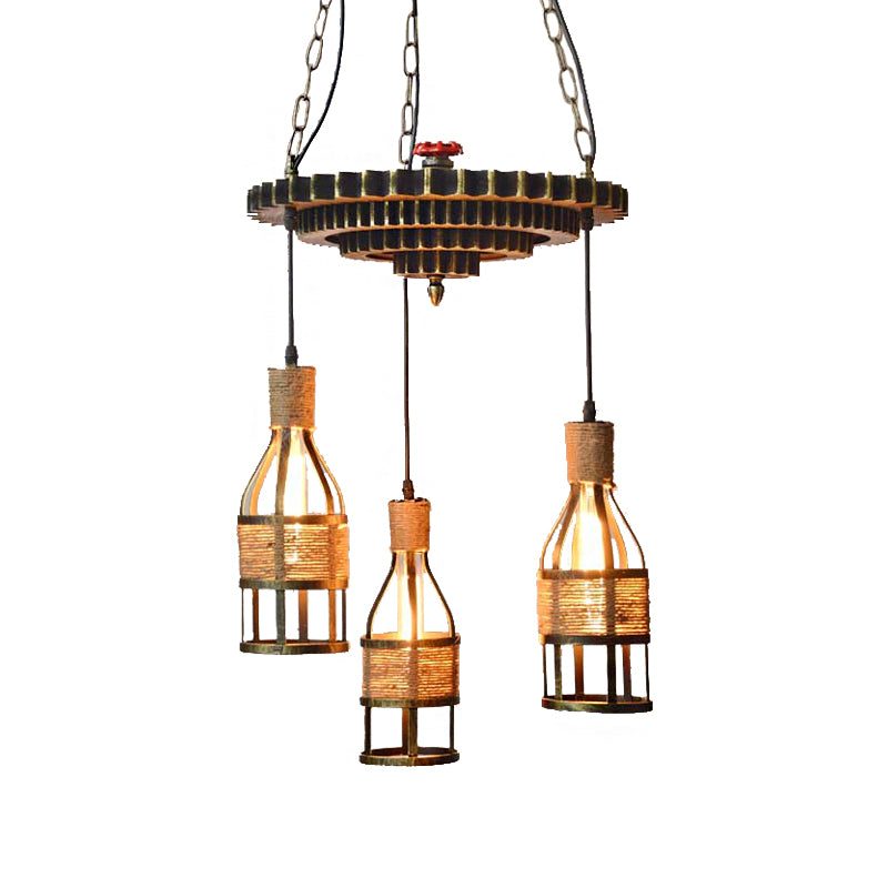 Corde à 3 lumière et lustre suspendu en métal en bronze industriel en bronze salle à manger pendentif luminaire avec équipement