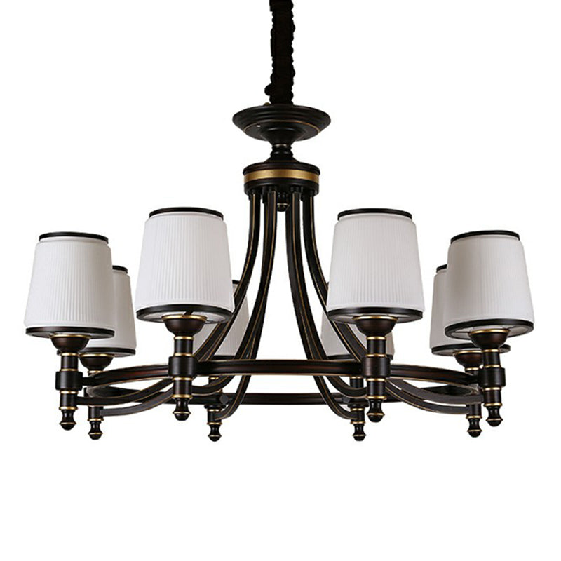 Black Tapered Shade Suspension Light Rustic Ribbed Glass Dining Room Chandelier Light