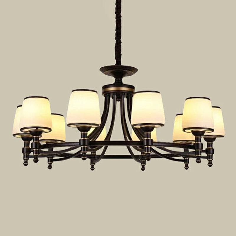 Black Tapered Shade Suspension Light Rustic Ribbed Glass Dining Room Chandelier Light