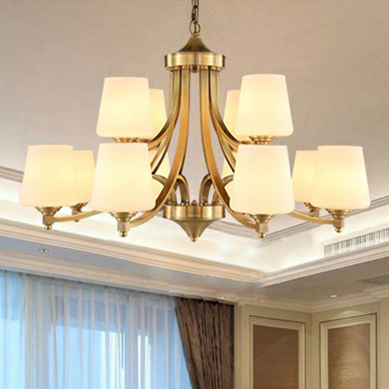 Goldene Knospen Suspension leicht rustikales Cremeglas Wohnzimmer Kronleuchter Anhänger Licht