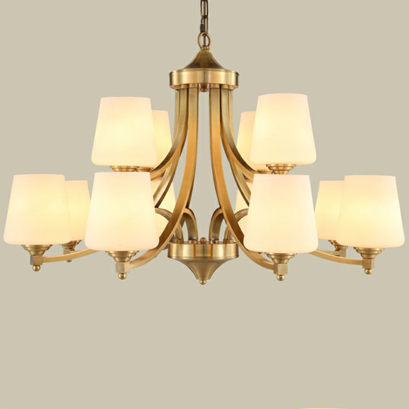 Goldene Knospen Suspension leicht rustikales Cremeglas Wohnzimmer Kronleuchter Anhänger Licht