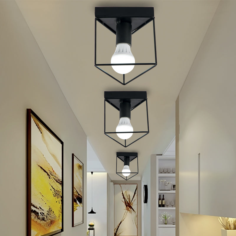 1 Light Metal Flush Light Fixture Black/White Industrial Triangle/Hexagon Living Room Ceiling Lighting