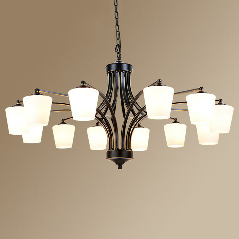 Retro Tapered Shade Chandelier Light Cream Glass Hanging Lighting for Dining Room