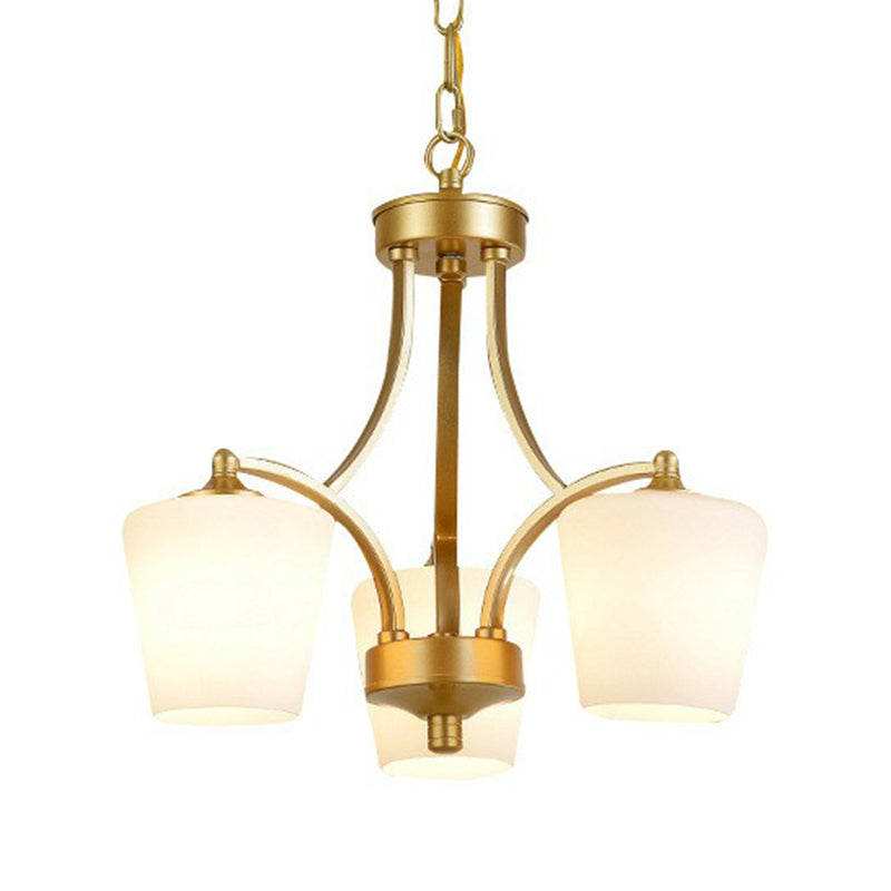 Retro Tapered Shade Chandelier Light Cream Glass Hanging Lighting for Dining Room