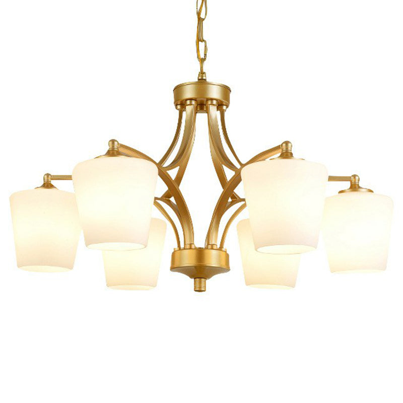 Retro Tapered Shade Chandelier Light Cream Glass Hanging Lighting for Dining Room