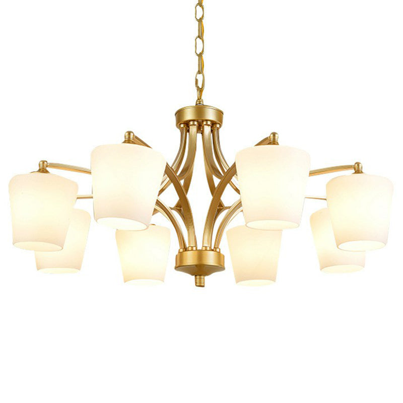 Retro Tapered Shade Chandelier Light Cream Glass Hanging Lighting for Dining Room