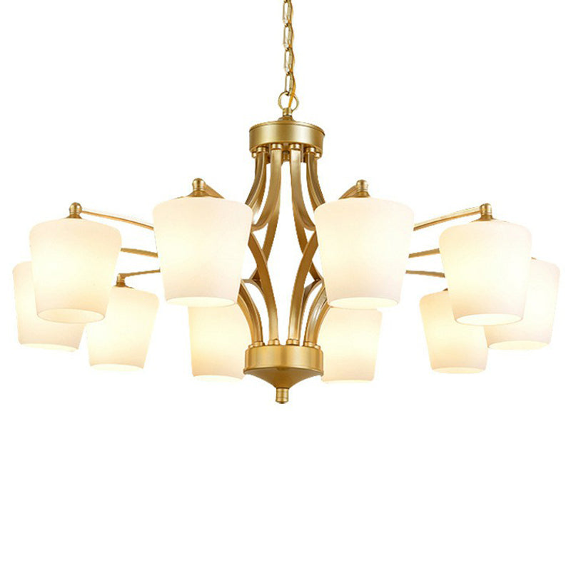 Retro Tapered Shade Chandelier Light Cream Glass Hanging Lighting for Dining Room