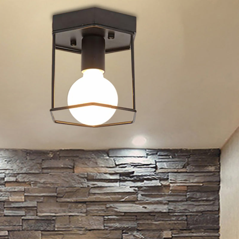 1 Light Metal Flush Light Fixture Black/White Industrial Triangle/Hexagon Living Room Ceiling Lighting