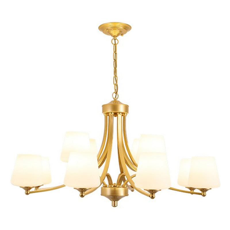 Tapered Shade White Frost Glass Suspension Light Rustic Living Room Chandelier Light