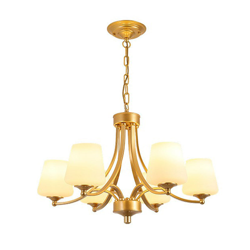 Tapered Shade White Frost Glass Suspension Light Rustic Living Room Chandelier Light