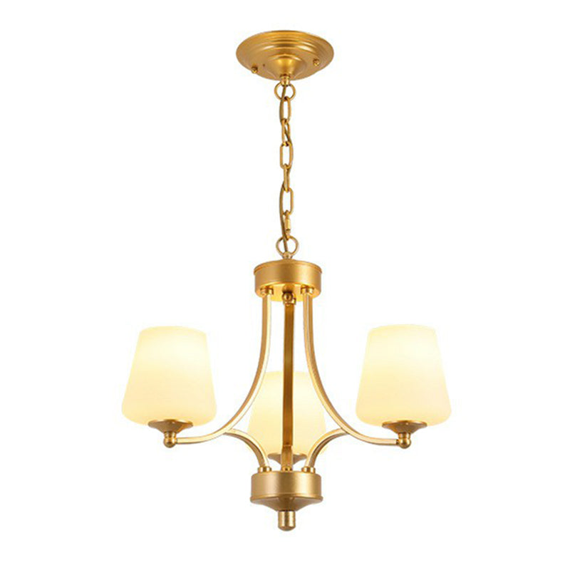 Tapered Shade White Frost Glass Suspension Light Rustic Living Room Chandelier Light
