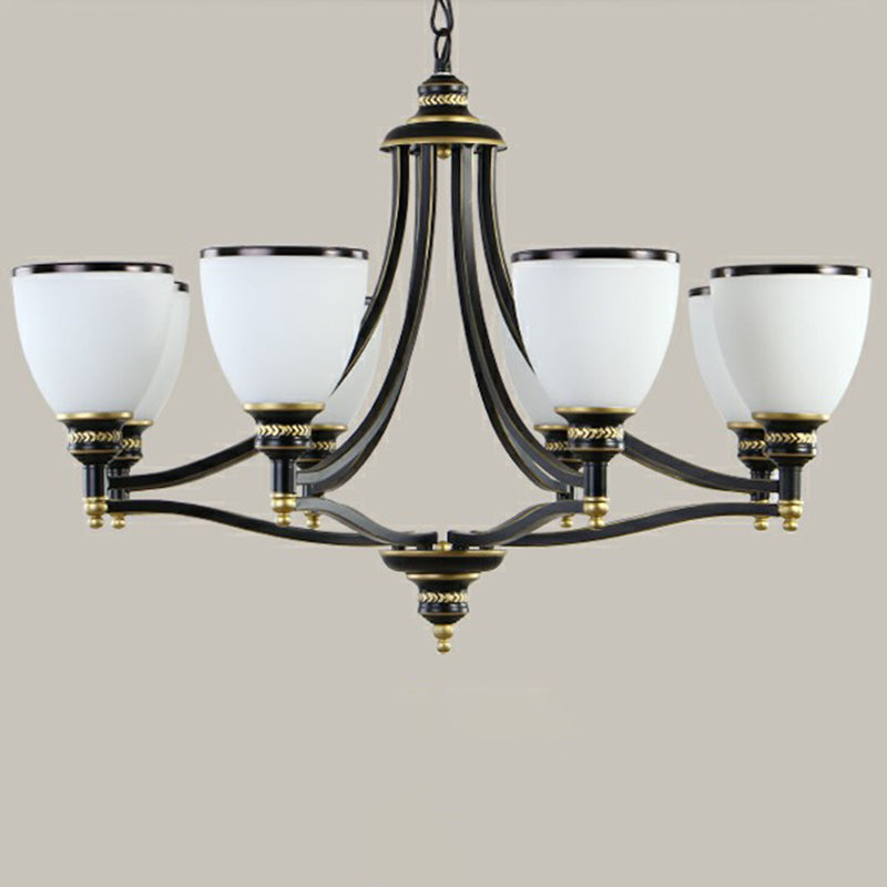 Bell Living Room Ceiling Lighting Traditional Opal Glass Black Chandelier Light Fixture