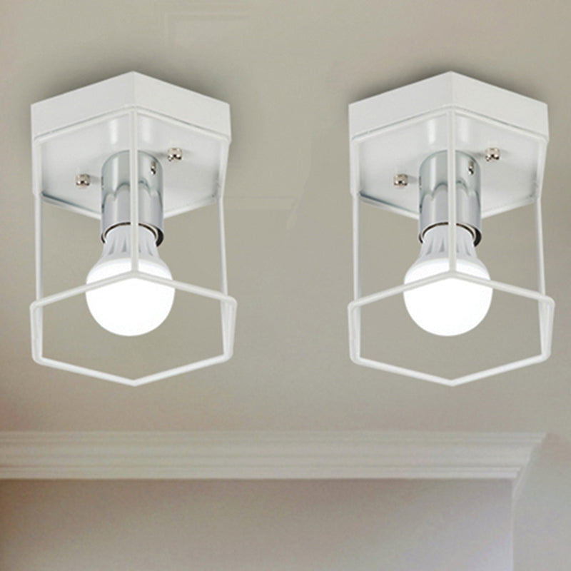 1 Light Metal Flush Light Fixture Black/White Industrial Triangle/Hexagon Living Room Ceiling Lighting