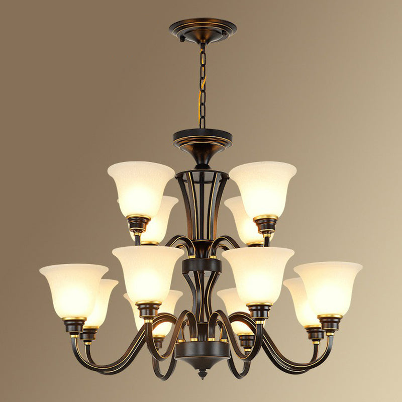 Rustikale glockenförmige Suspension lichtcreme Glas Kronleuchter Beleuchtung für Esszimmer