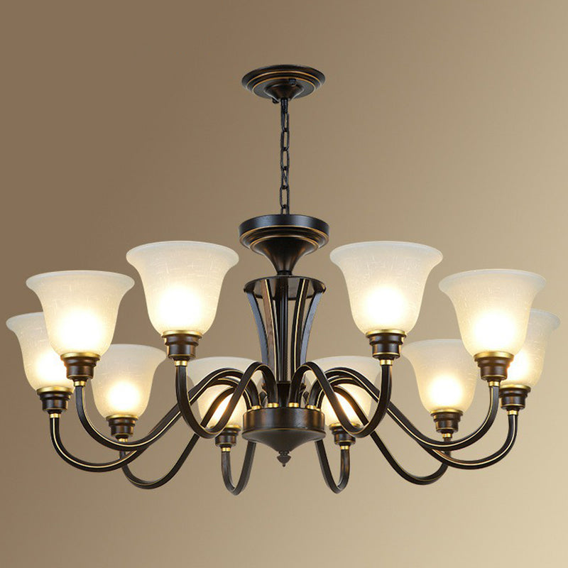 Rustic Bell Shaped Suspension Light Cream Glass Chandelier Lighting for Dining Room