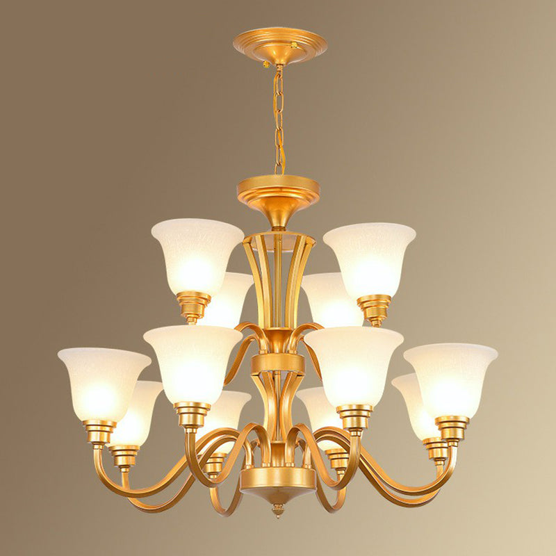 Rustikale glockenförmige Suspension lichtcreme Glas Kronleuchter Beleuchtung für Esszimmer