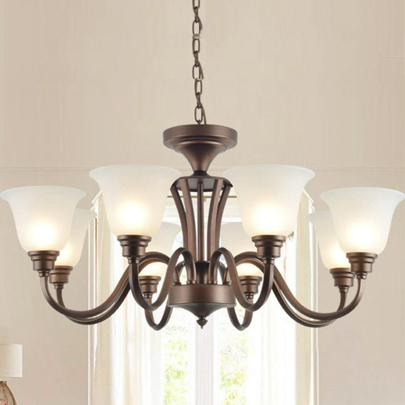 Bell Frost Glass Ceiling Lighting Traditional Living Room Chandelier Light Fixture in Brown
