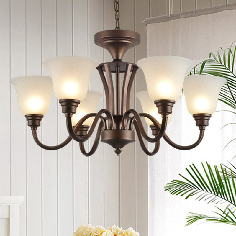 Bell Frost Glass Ceiling Lighting Traditional Living Room Chandelier Light Fixture in Brown