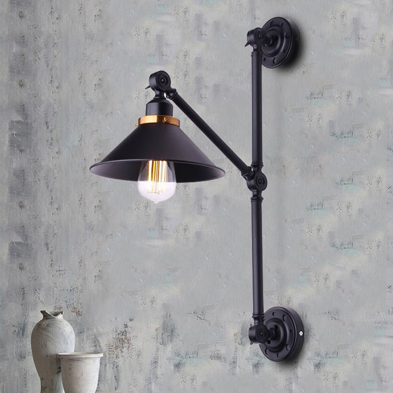Barn Shade Corridor Wall Lamp Industrial Stylish Metal 1 Light Black Adjustable Sconce Light Fixture, 8"/10" Width