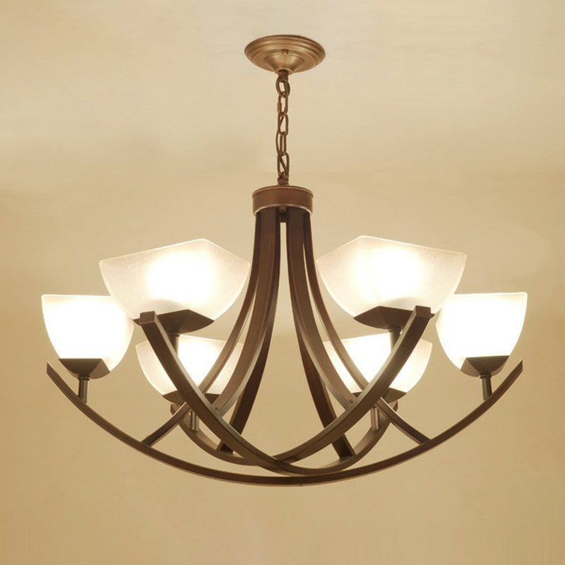 Bowl Shade Frost Glass Suspension Light Rustic salon CHANDELIER LEUR en cuivre
