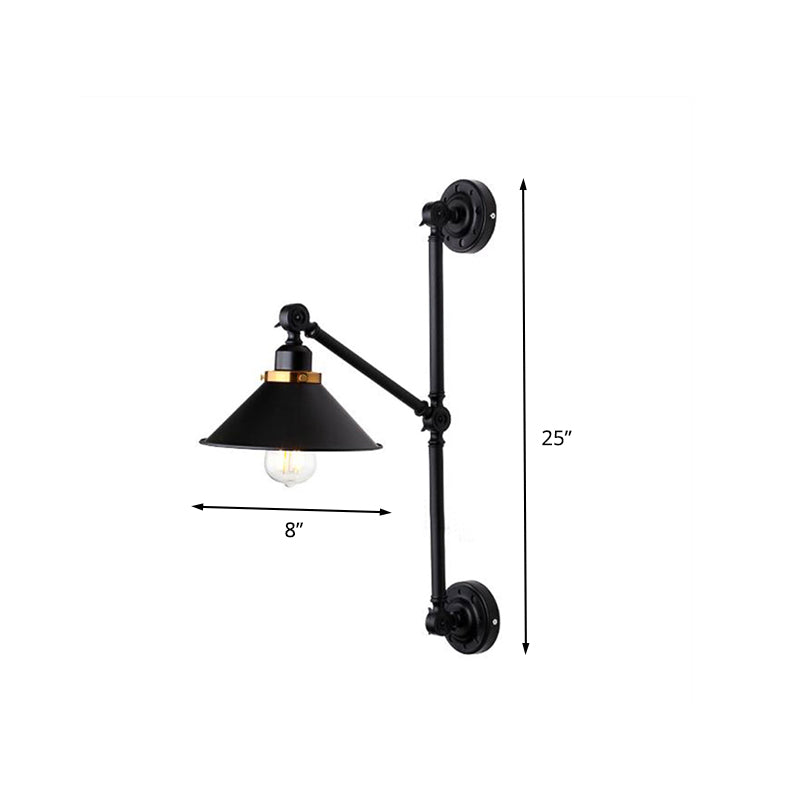 Barn Shade Corridor Wall Lamp Industrial Stylish Metal 1 Light Black Adjustable Sconce Light Fixture, 8"/10" Width