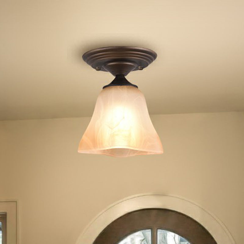 Amberkleurige glazen bel-plafondlamp Klassieke enkele woonkamer, semi-inbouwlamp