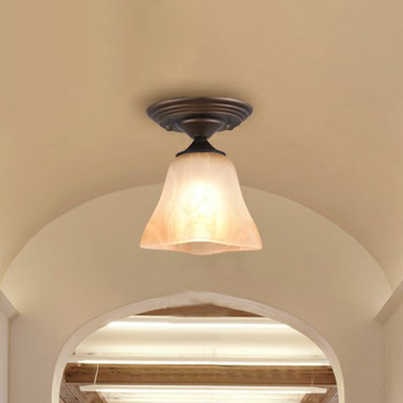 Amberkleurige glazen bel-plafondlamp Klassieke enkele woonkamer, semi-inbouwlamp