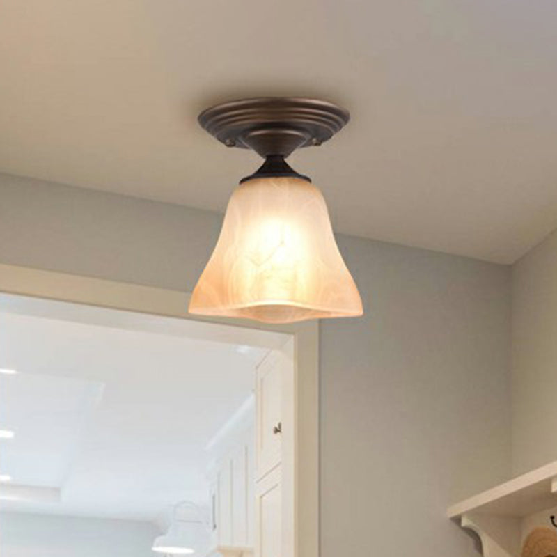Amberkleurige glazen bel-plafondlamp Klassieke enkele woonkamer, semi-inbouwlamp
