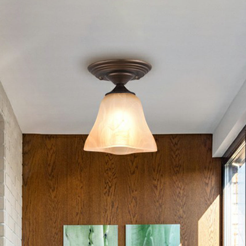 Amberkleurige glazen bel-plafondlamp Klassieke enkele woonkamer, semi-inbouwlamp
