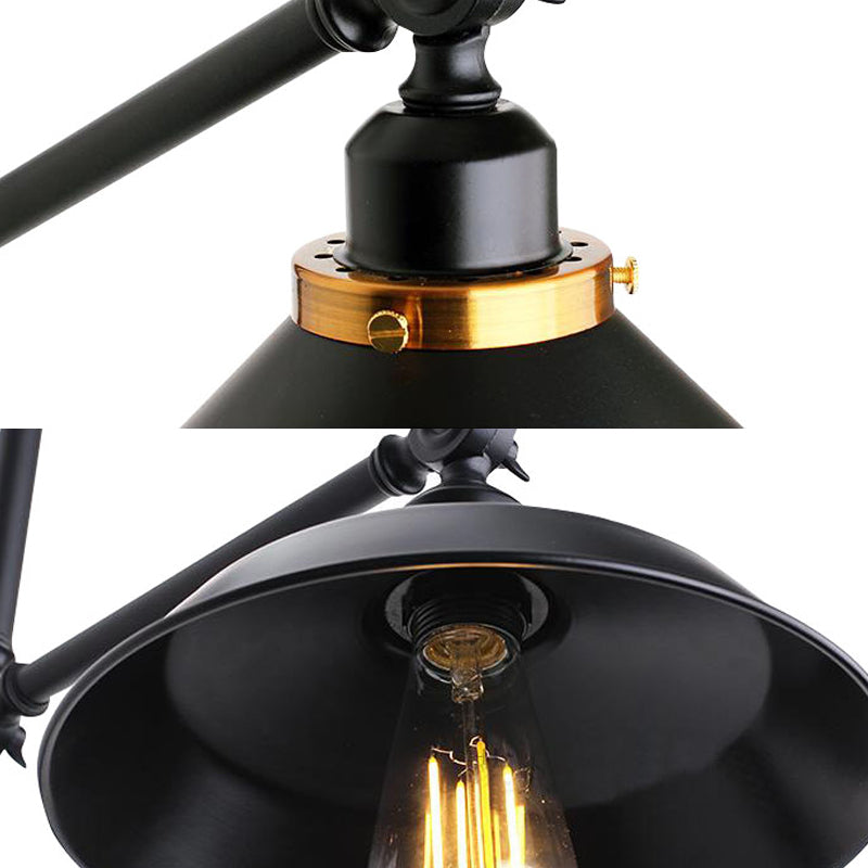 Barn Shade Corridor Wall Lamp Industrial Stylish Metal 1 Light Black Adjustable Sconce Light Fixture, 8"/10" Width