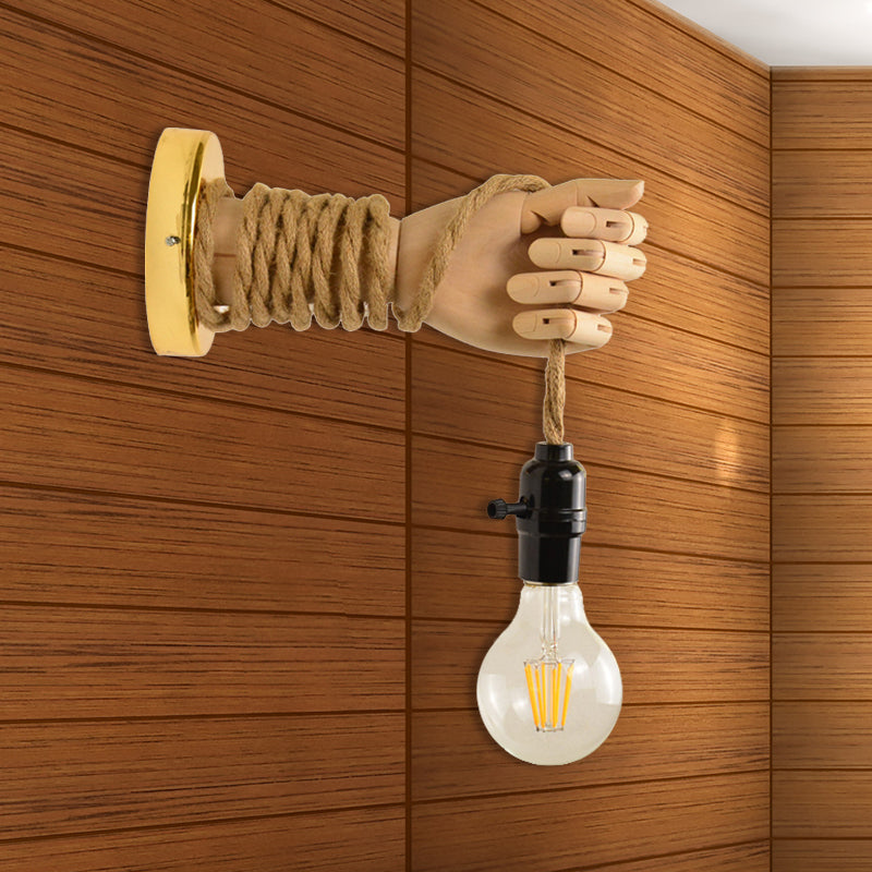 Exposed Bulb Rope Sconce Lighting Industrial Single Bulb Dining Room Wall Mounted Lamp in Black/Beige with Hand