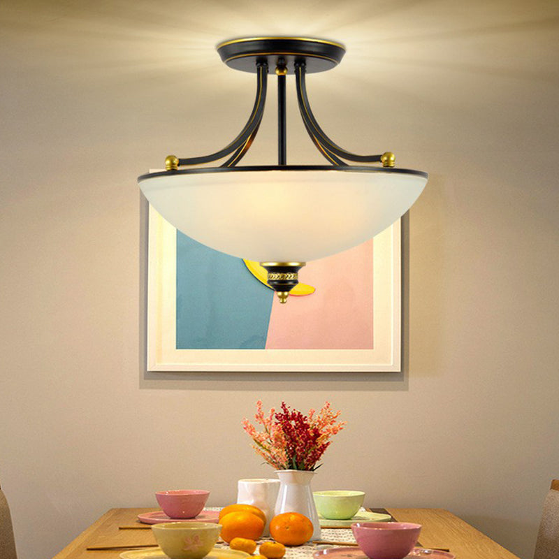 Klassische Schüsselform Semi Flush 4 Köpfe Frostglas Halbflush -Leuchte für Esszimmer