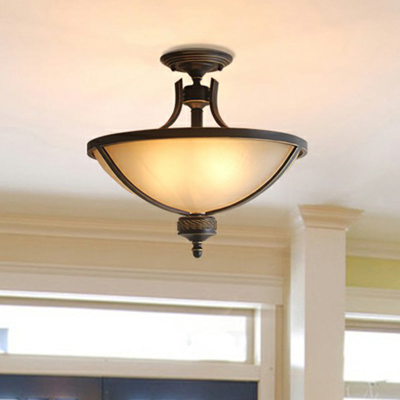 3 cabezas semi descarga tradicional tazón de vidrio de vidrio de vidrio de techo lámpara en latón