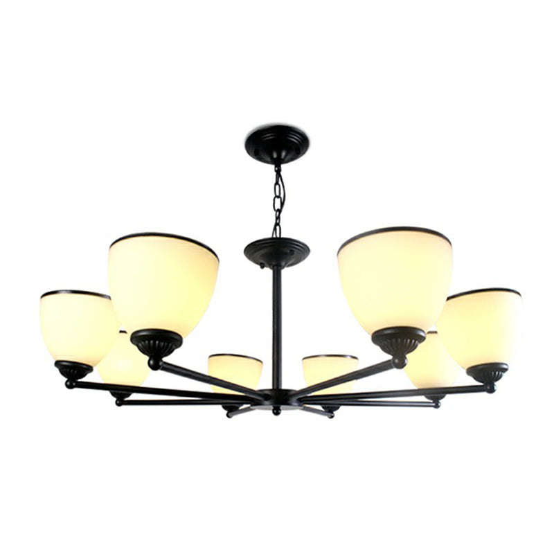 Metallic Radial Semi Flush Mount Light Retro Schlafzimmer Deckenmontage Kronleuchter mit Bellcremeglas Schatten in Schwarz