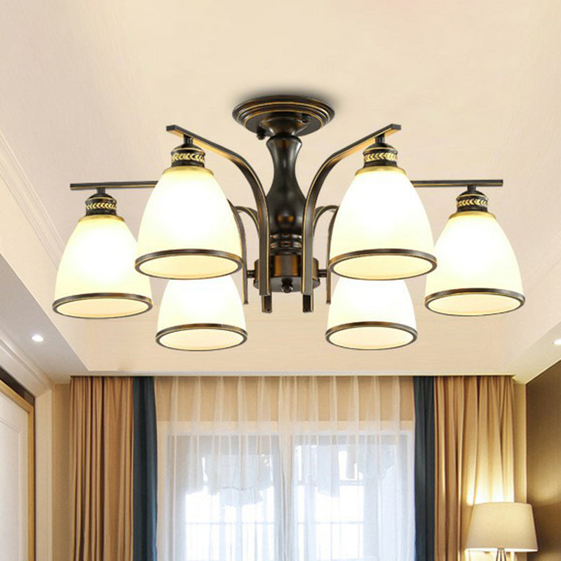 Rustic Bowl Shaped Semi Flush Frost Glass Ceiling Mount Chandelier for Living Room