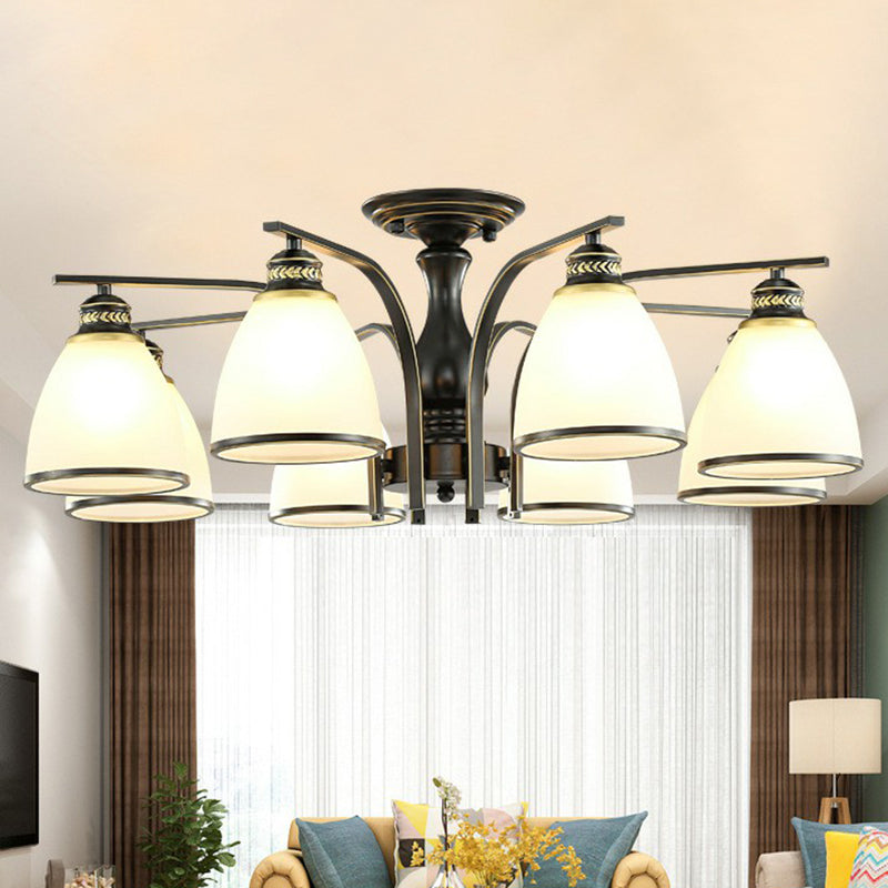 Rustic Bowl Shaped Semi Flush Frost Glass Ceiling Mount Chandelier for Living Room