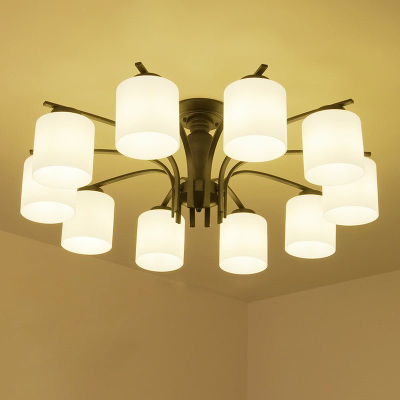 Metallic Ast -Form -Flush Mount Leichte Vintage Wohnzimmer halb Flush -Kraut mit Cremeglasschatten