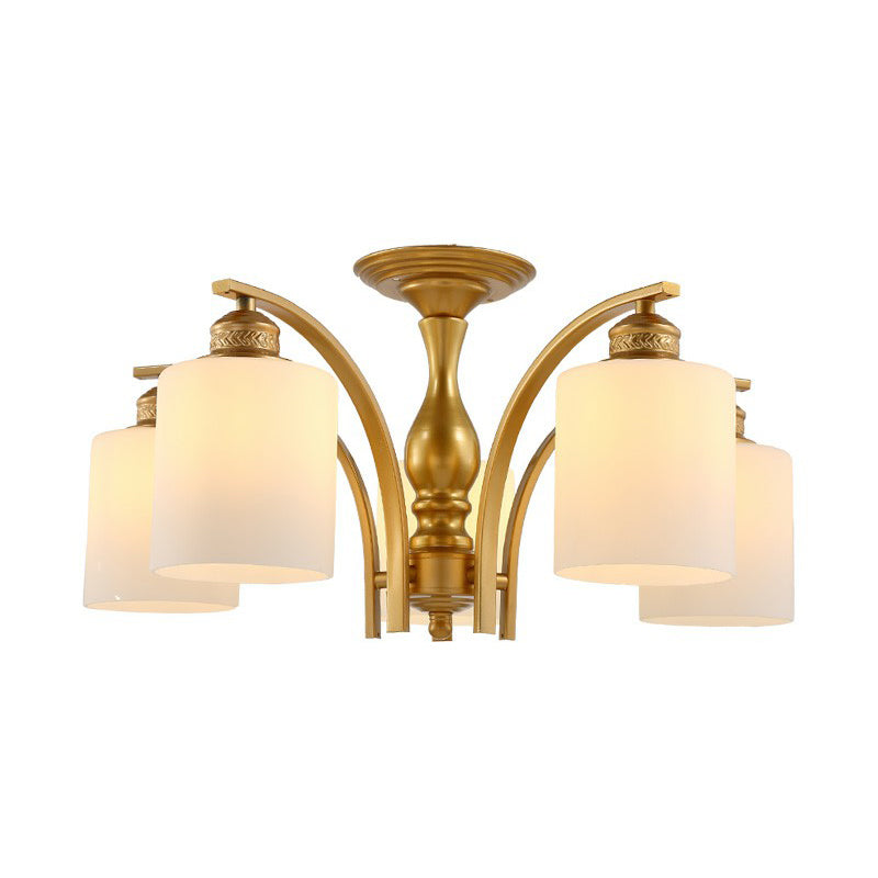 Metallic Ast -Form -Flush Mount Leichte Vintage Wohnzimmer halb Flush -Kraut mit Cremeglasschatten