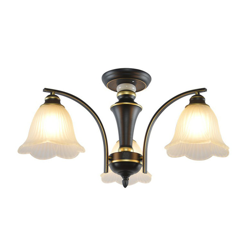 Metallic Ast -Form -Flush Mount Leichte Vintage Wohnzimmer halb Flush -Kraut mit Cremeglasschatten